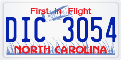 NC license plate DIC3054