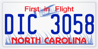 NC license plate DIC3058