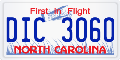 NC license plate DIC3060