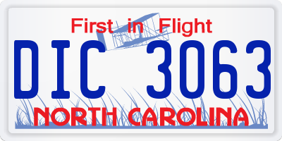 NC license plate DIC3063
