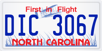 NC license plate DIC3067