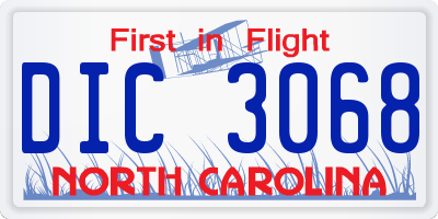 NC license plate DIC3068