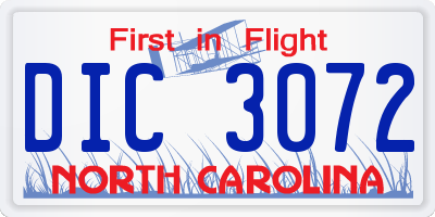 NC license plate DIC3072