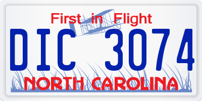 NC license plate DIC3074