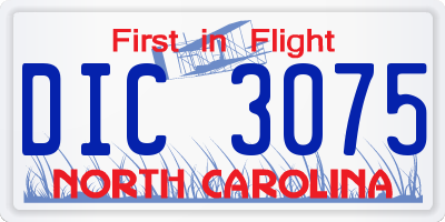 NC license plate DIC3075