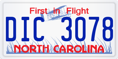 NC license plate DIC3078
