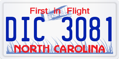 NC license plate DIC3081