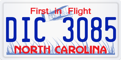 NC license plate DIC3085