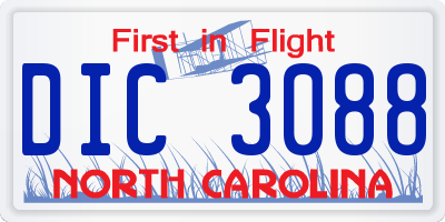 NC license plate DIC3088