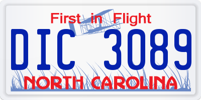 NC license plate DIC3089