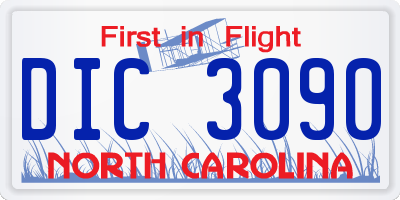 NC license plate DIC3090