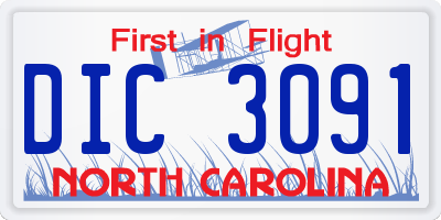 NC license plate DIC3091