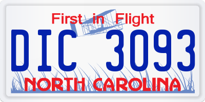 NC license plate DIC3093