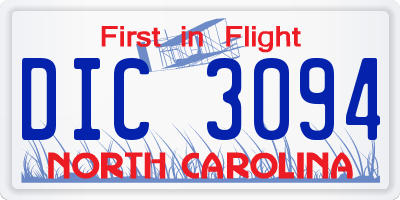 NC license plate DIC3094