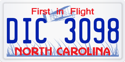 NC license plate DIC3098