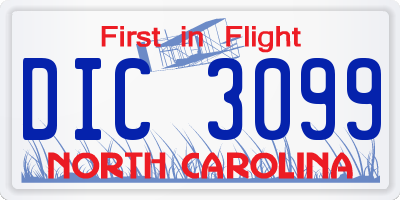 NC license plate DIC3099