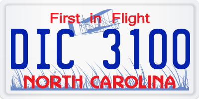 NC license plate DIC3100