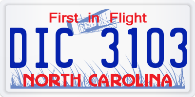 NC license plate DIC3103