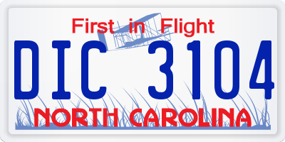 NC license plate DIC3104