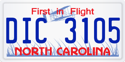 NC license plate DIC3105