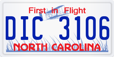 NC license plate DIC3106