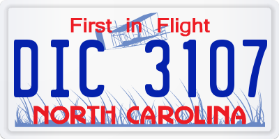 NC license plate DIC3107