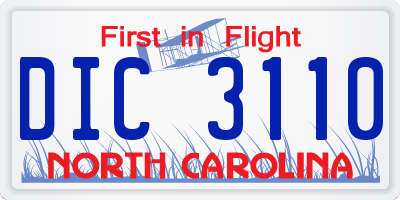 NC license plate DIC3110