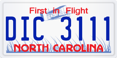 NC license plate DIC3111