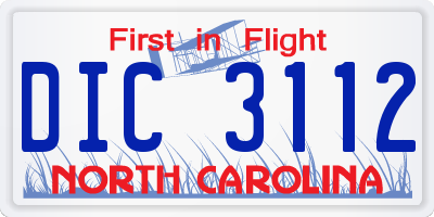 NC license plate DIC3112