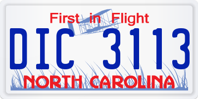 NC license plate DIC3113