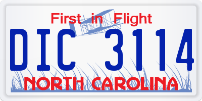 NC license plate DIC3114