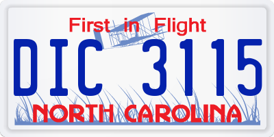 NC license plate DIC3115