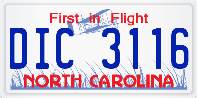 NC license plate DIC3116
