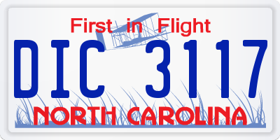 NC license plate DIC3117