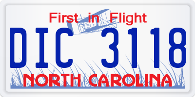 NC license plate DIC3118