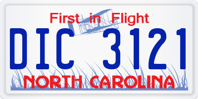 NC license plate DIC3121