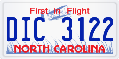 NC license plate DIC3122