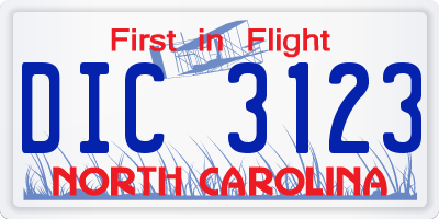 NC license plate DIC3123