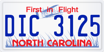 NC license plate DIC3125