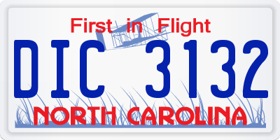 NC license plate DIC3132