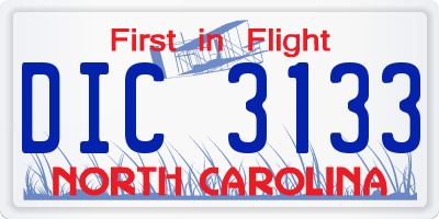 NC license plate DIC3133