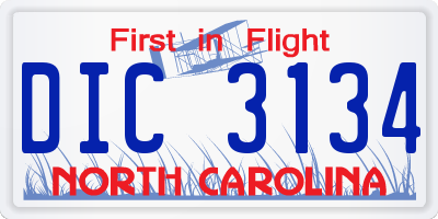 NC license plate DIC3134