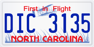 NC license plate DIC3135
