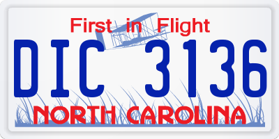 NC license plate DIC3136