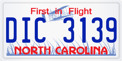 NC license plate DIC3139