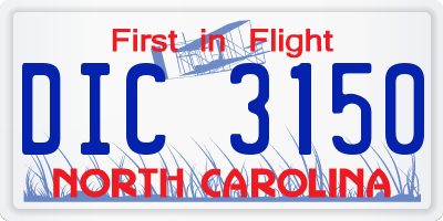 NC license plate DIC3150