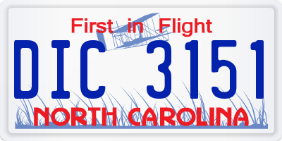 NC license plate DIC3151
