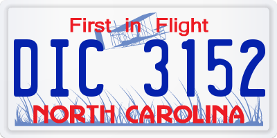 NC license plate DIC3152