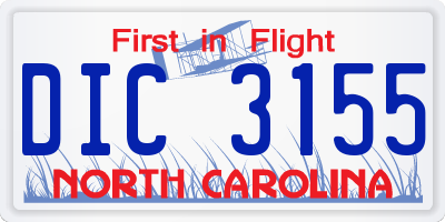 NC license plate DIC3155