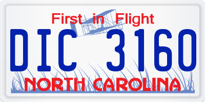NC license plate DIC3160